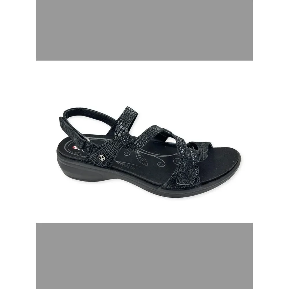 Reverse Black Textured Strappy Women's Sandal